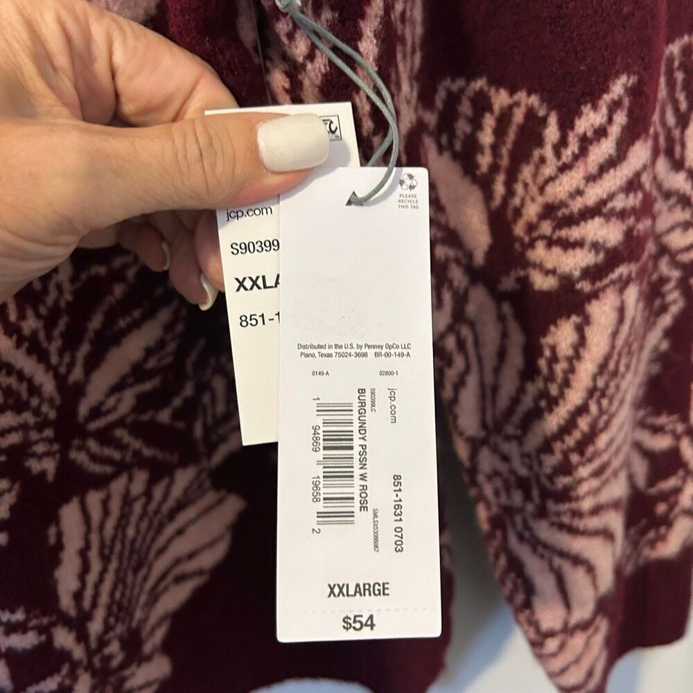 Liz Claiborne pink and maroon Floral Sweater Pull Over Women's Plus Size 2X NWT - Picture 4 of 11